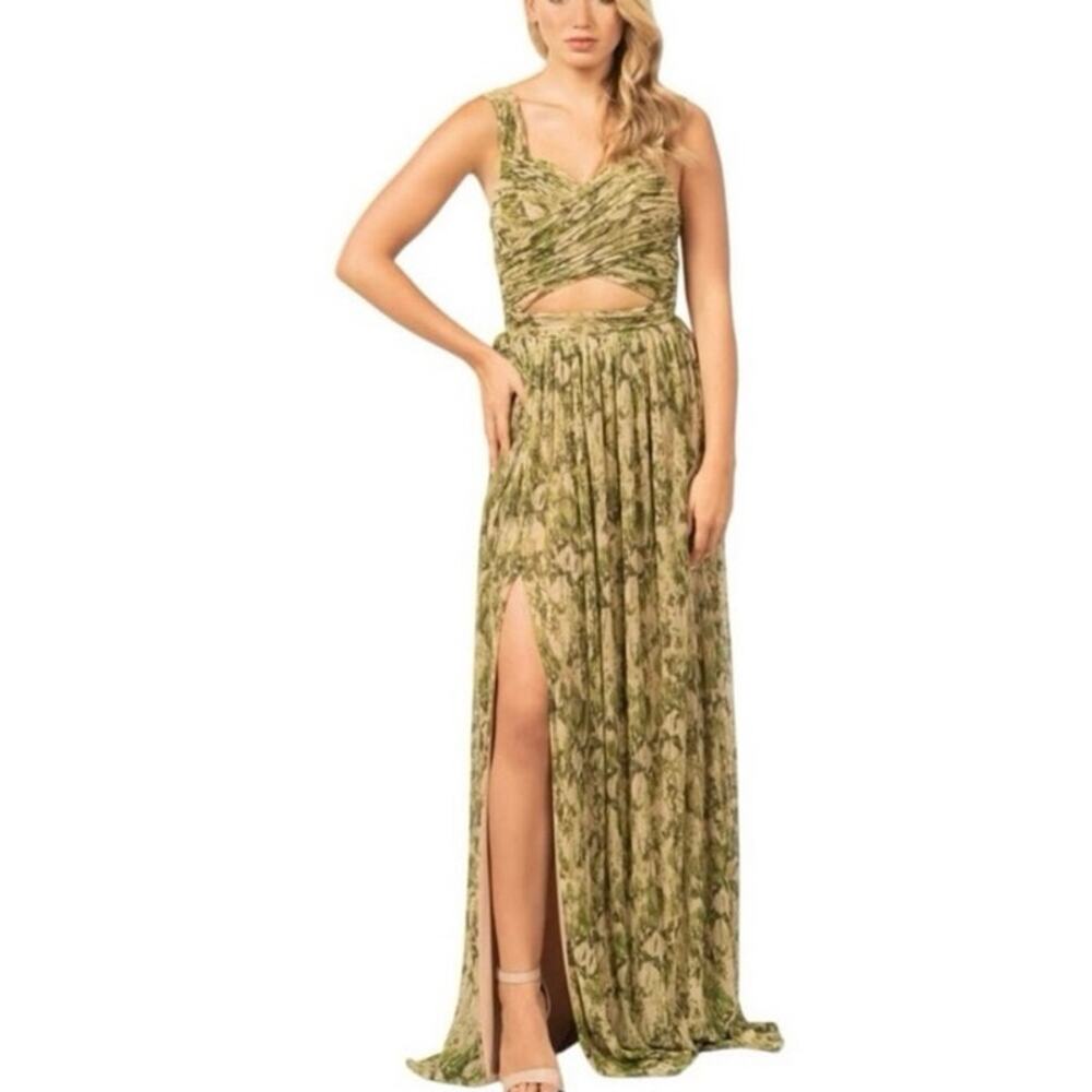 DRESS THE POPULATION
Mirabella Gown green metallic pleated maxi dress Medium
